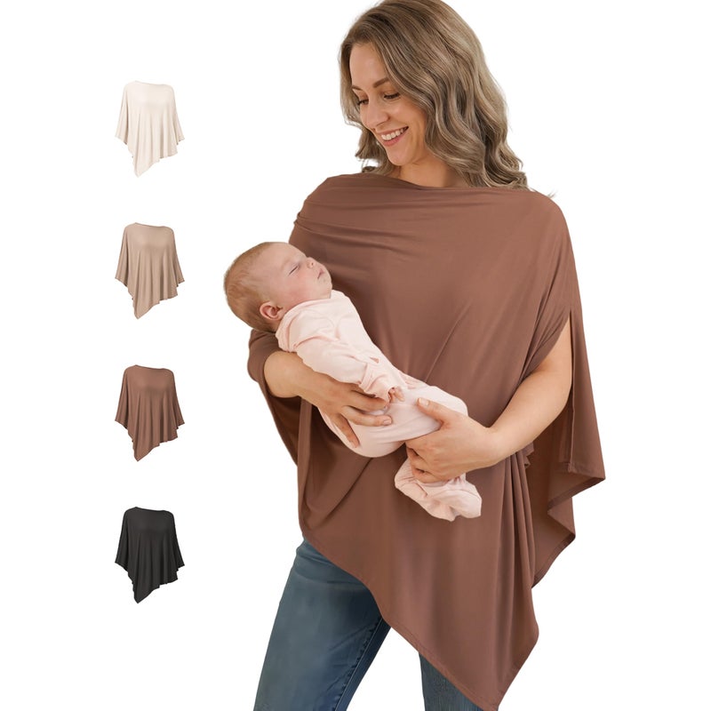Konssy Nursing Cover for Breastfeeding, 360Â° Full Privacy Breathable Breastfeeding Cover, Multi-use Carseat Canopy(Chestnut) - Image 1