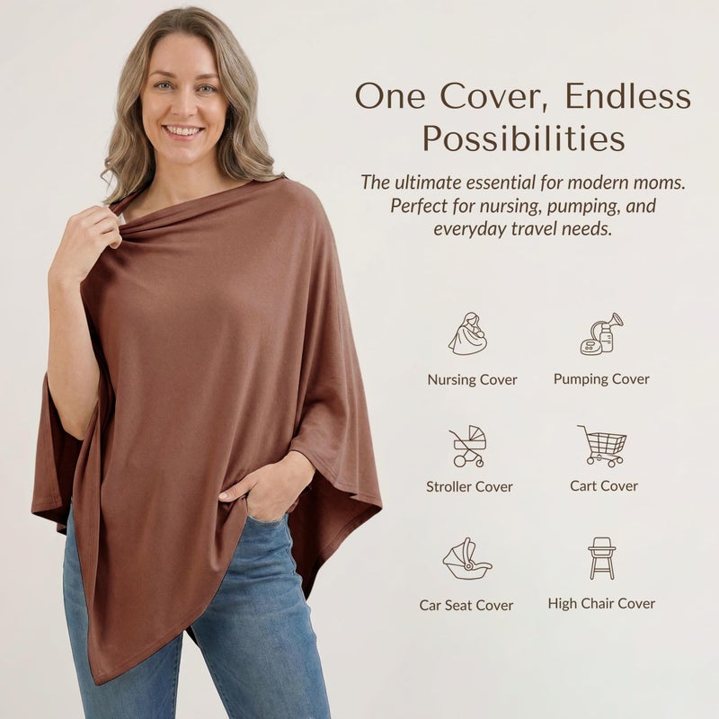 Konssy Nursing Cover for Breastfeeding, 360Â° Full Privacy Breathable Breastfeeding Cover, Multi-use Carseat Canopy(Chestnut) - Image 2