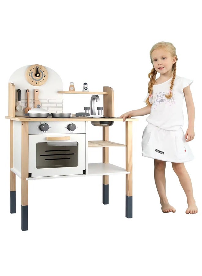Kids Play Kitchen Playset, Wooden Kitchen Toys for Toddlers, Pretend Play Kitchen Toy with Accessories Set Gift for 3+ Year Old Kids, Girls and Boys - Image 1