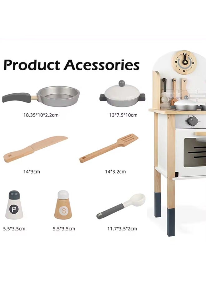 Kids Play Kitchen Playset, Wooden Kitchen Toys for Toddlers, Pretend Play Kitchen Toy with Accessories Set Gift for 3+ Year Old Kids, Girls and Boys - Image 3