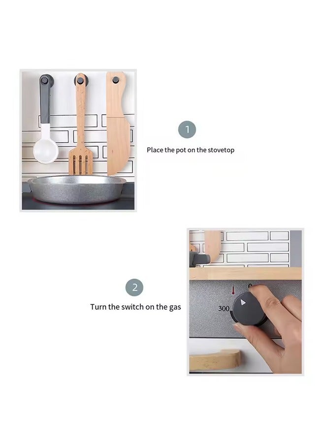 Kids Play Kitchen Playset, Wooden Kitchen Toys for Toddlers, Pretend Play Kitchen Toy with Accessories Set Gift for 3+ Year Old Kids, Girls and Boys - Image 5