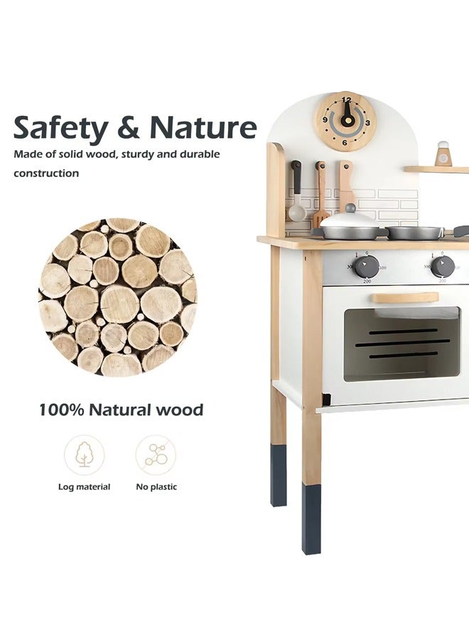 Kids Play Kitchen Playset, Wooden Kitchen Toys for Toddlers, Pretend Play Kitchen Toy with Accessories Set Gift for 3+ Year Old Kids, Girls and Boys - Image 2