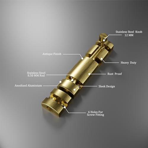 Atlantic 4 Inch Zaylo Tower Bolt for Doors & Windows | Antique Finish Aluminium Kundi/Chitakni Door Latch for Main Door, Bathroom & Bedroom | Heavy Duty Tower Bolt (Pack of 12) - Image 3