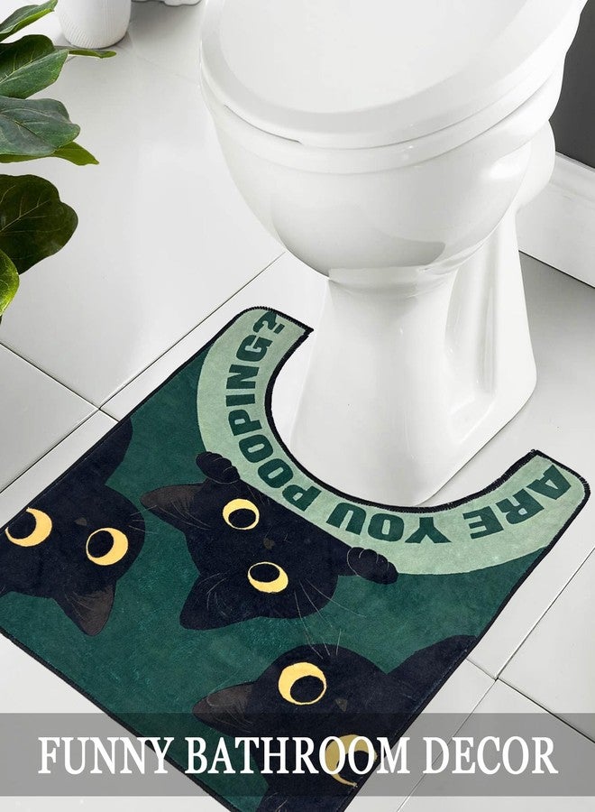 Homantic Short Plush Fun Toilet Rug Black Cat U Shaped Bathroom Rugs Toilet Mat Cute Contour Rug Non Slip Water Absorbent Funny Bathroom Decor Washable Green Toilet Rug 24x20 Inches - Image 5