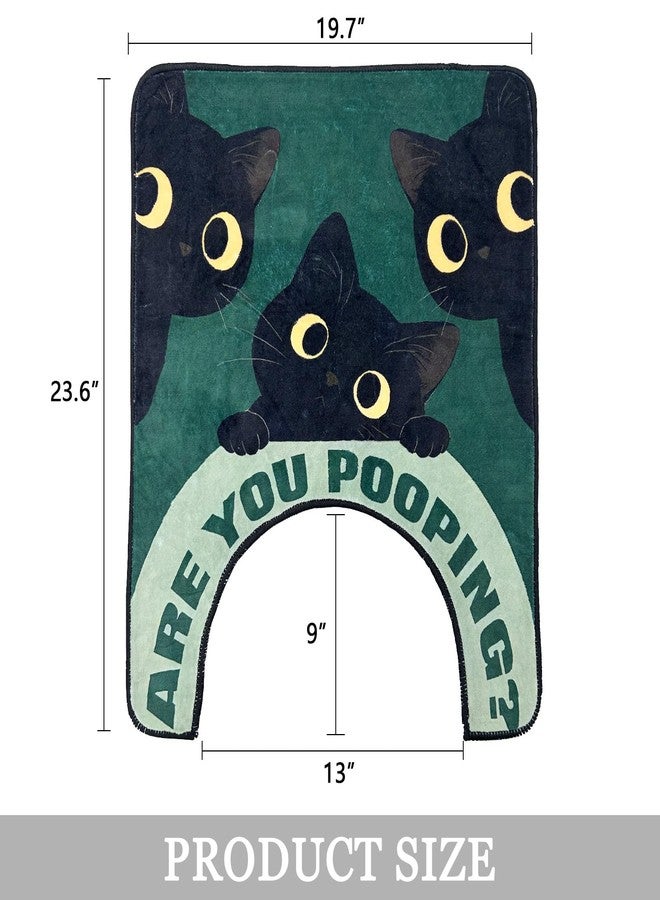 Homantic Short Plush Fun Toilet Rug Black Cat U Shaped Bathroom Rugs Toilet Mat Cute Contour Rug Non Slip Water Absorbent Funny Bathroom Decor Washable Green Toilet Rug 24x20 Inches - Image 2