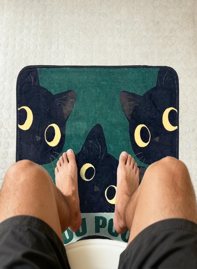 Homantic Short Plush Fun Toilet Rug Black Cat U Shaped Bathroom Rugs Toilet Mat Cute Contour Rug Non Slip Water Absorbent Funny Bathroom Decor Washable Green Toilet Rug 24x20 Inches - Image 3