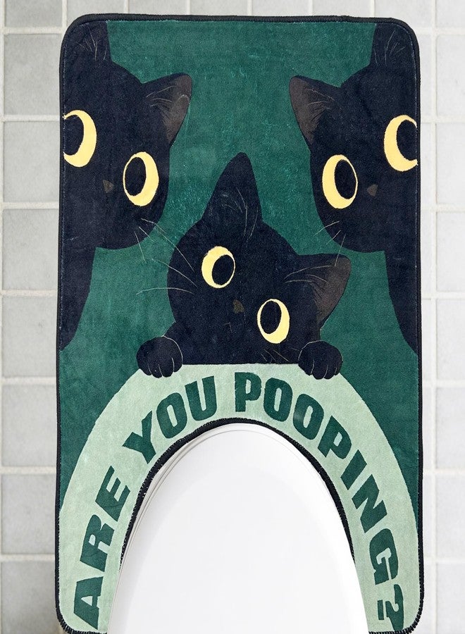Homantic Short Plush Fun Toilet Rug Black Cat U Shaped Bathroom Rugs Toilet Mat Cute Contour Rug Non Slip Water Absorbent Funny Bathroom Decor Washable Green Toilet Rug 24x20 Inches - Image 1