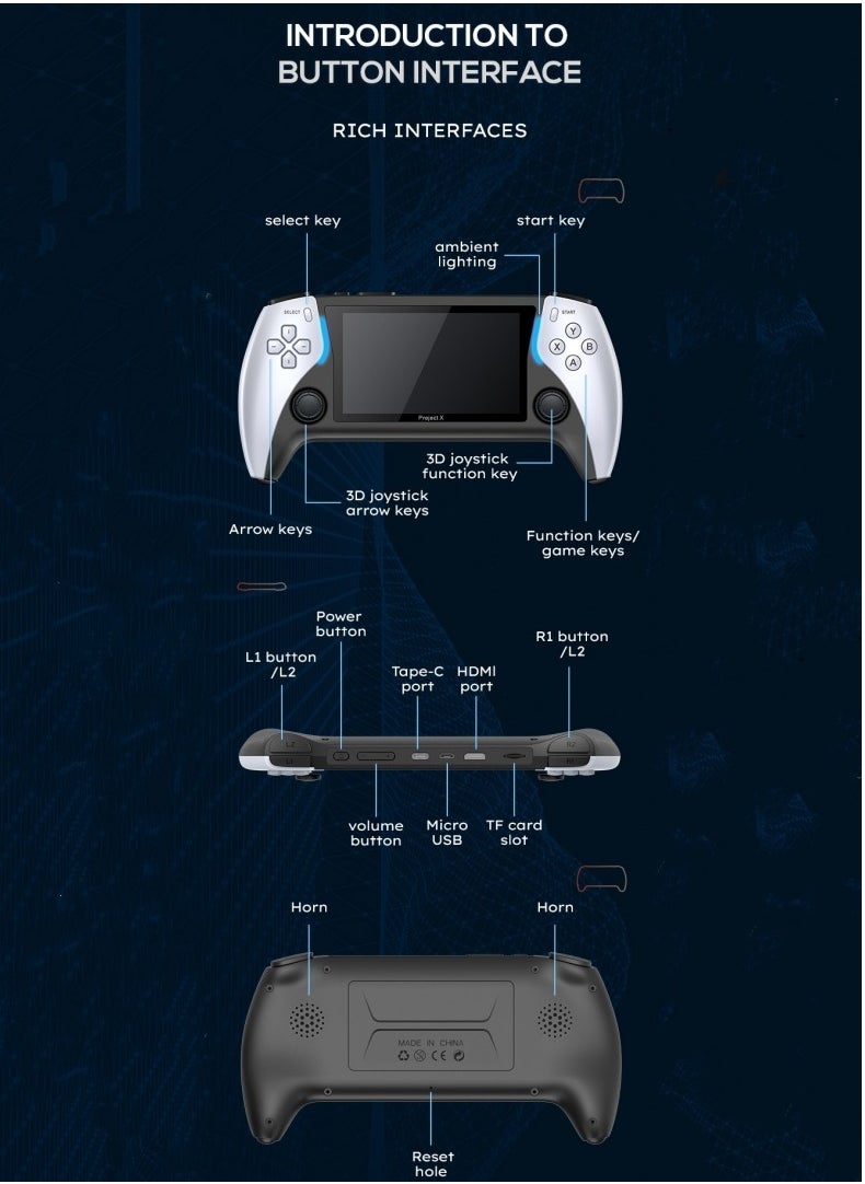 M MIAOYAN - تدعم وحدة الألعاب المحمولة PROJECT X الجديدة إخراج PS1 arcade عالي الدقة للمعارك متعددة اللاعبين، مع توفر مجموعة واسعة من الألعاب - Image 1