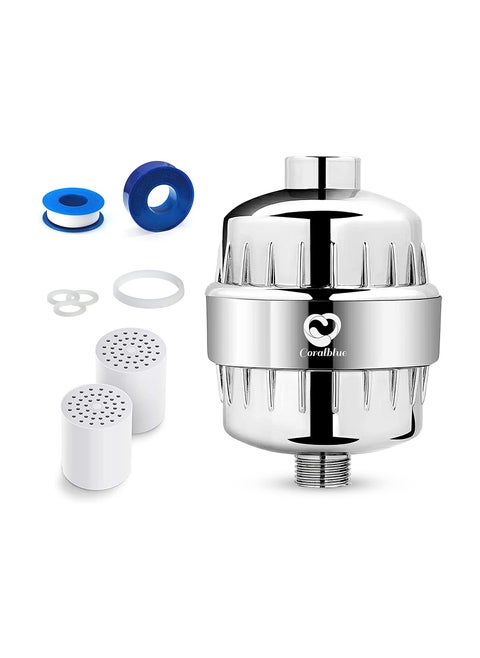 Coralblue 15 Stage Shower Filter with Dual Cartridge - Shower Head Filter -  Hard Water Filter Anti Hair Fall Ideal to Remove Chlorine and Heavy Metals from Water with Calcium Sulphite Beans
