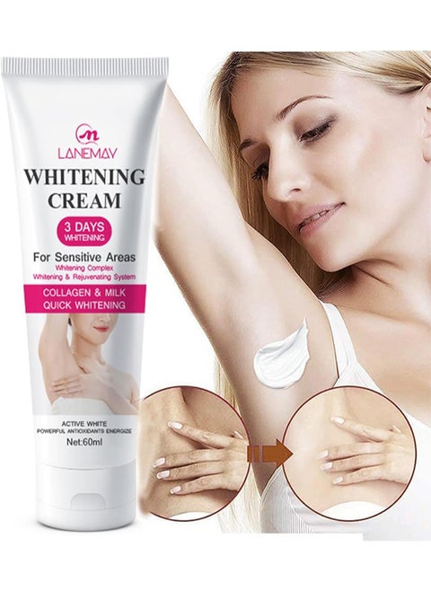 Whitening Cream with Collagen Milk，Brightening Skin Cream，Armpit/Private Parts Whitening Cream，Whitening Complex，For Sensitive Areas，Body Dark，Bikini ，Underarm，Inner Thigh，3 Day Quick Whitening - 60ml