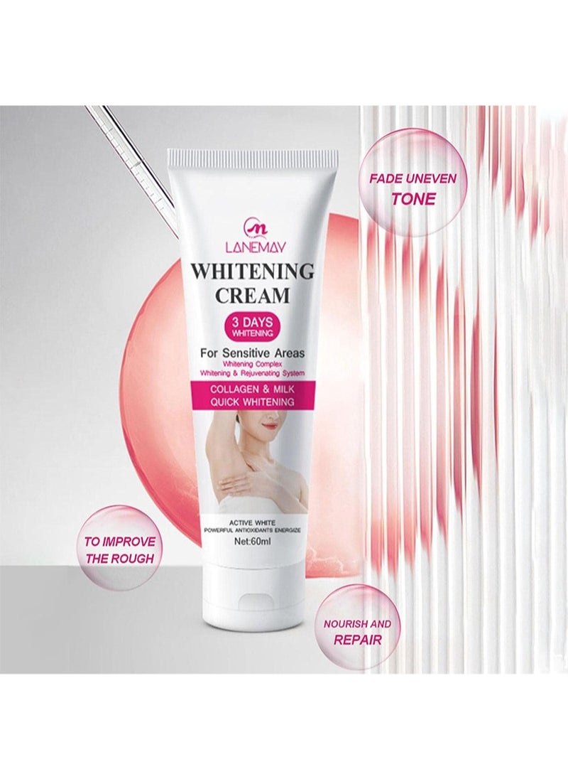 Whitening Cream with Collagen Milk，Brightening Skin Cream，Armpit/Private Parts Whitening Cream，Whitening Complex，For Sensitive Areas，Body Dark，Bikini ，Underarm，Inner Thigh，3 Day Quick Whitening - 60ml