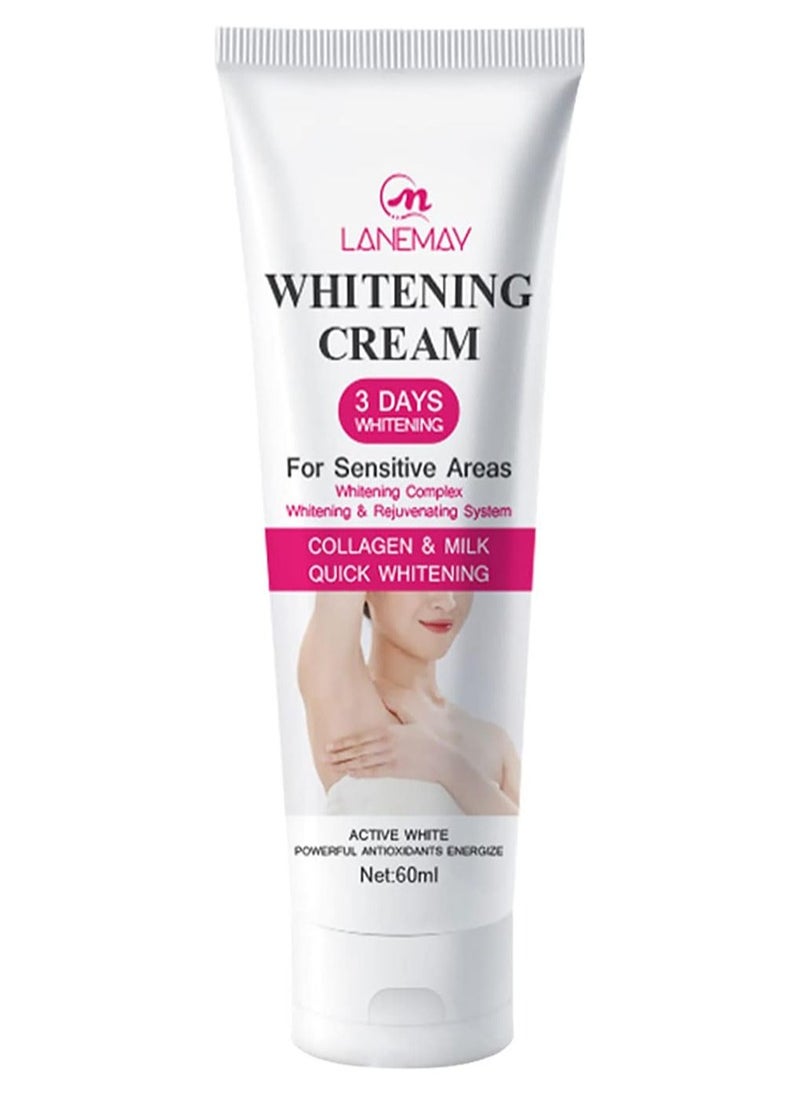 Whitening Cream with Collagen Milk，Brightening Skin Cream，Armpit/Private Parts Whitening Cream，Whitening Complex，For Sensitive Areas，Body Dark，Bikini ，Underarm，Inner Thigh，3 Day Quick Whitening - 60ml