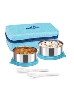 Milton MILTON Mini Lunch Prime Tiffin with Unisex Bag, 2 Stainless Steel Containers 300 ml Each, with Plastic Cutleries, Leak-Proof Lunch Box for Office, School, College, Blue  - Image 1