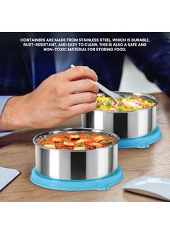Milton MILTON Mini Lunch Prime Tiffin with Unisex Bag, 2 Stainless Steel Containers 300 ml Each, with Plastic Cutleries, Leak-Proof Lunch Box for Office, School, College, Blue  - Image 3