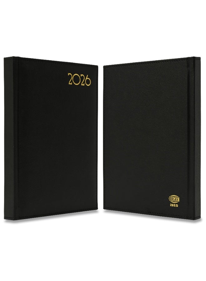 FIS 2026 Diary, Golden A5 Size Diary(148x210mm), Italian PU Materials, 1 Side Padded & Sewn Cover, Gilded Edges, English, 70gsm Italian Ivory Paper, Black Color-FSDI26EG26BK - Image 2