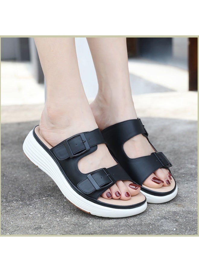 NIBEMINENT Summer  Women Double Buckle Adjustable Solid Color Narrow Band  Out Door Shoes Open Toe - Image 4