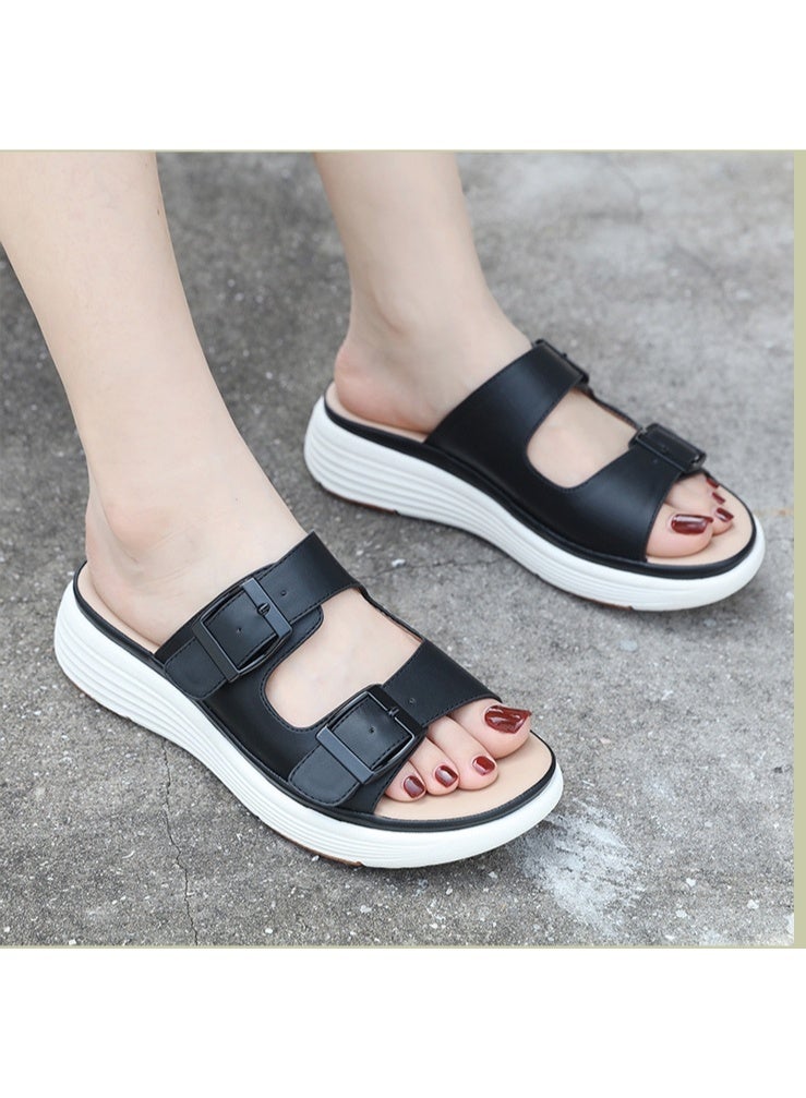 NIBEMINENT Summer  Women Double Buckle Adjustable Solid Color Narrow Band  Out Door Shoes Open Toe - Image 3
