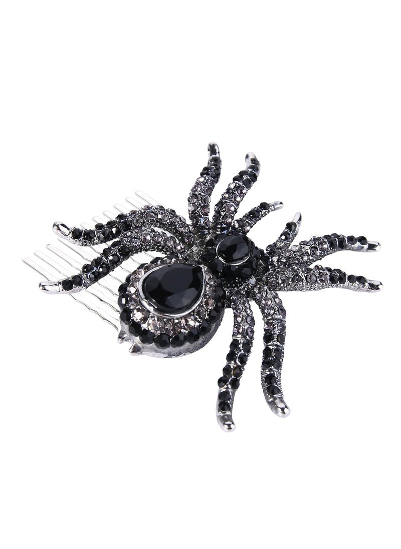 EVER FAITH - EVER FAITH SilverTone Black Spider Hair Side Comb Austrian Crystal - Image 1