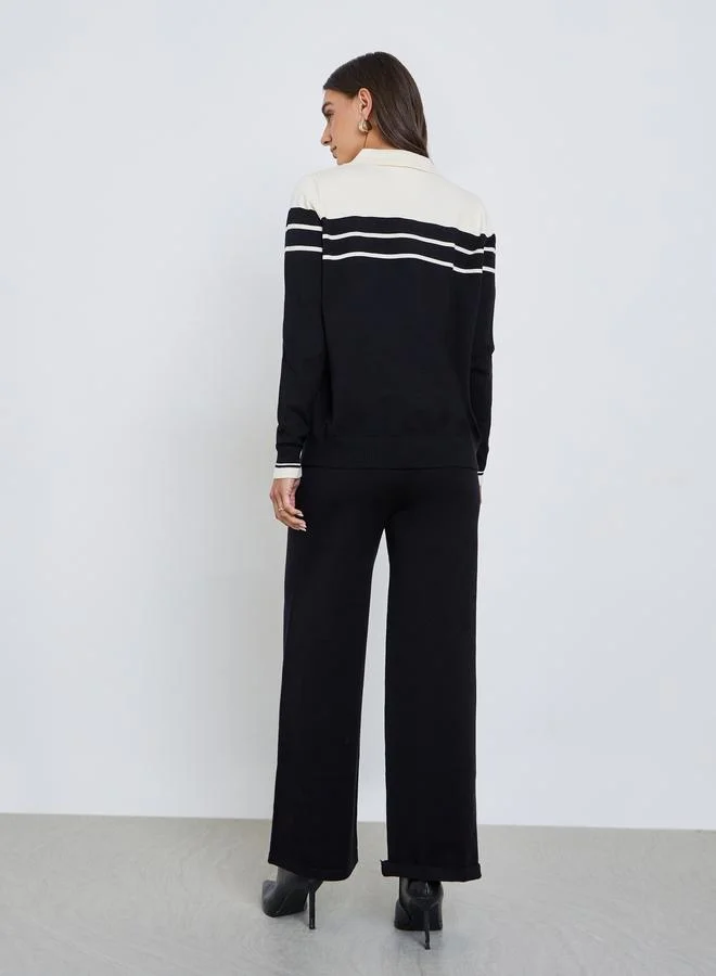 Styli Women Flat Knit Sweater and Pants Co-ords