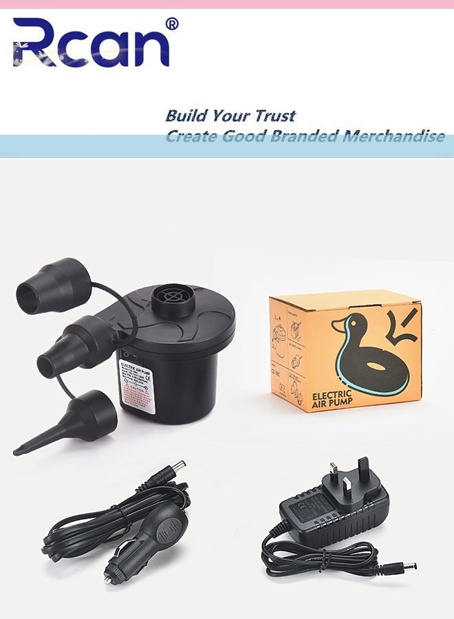 Rcan Electric Air Pump for Inflatables Air Mattress Pump Air Pump With 3 Air Nozzles Electric Air Mattress Portable Camping Pump 2 In 1 Quick Inflate Deflate Quick-Fill Portable Air Pump Perfect Inflator/Deflator Pumps for Outdoor Camping Inflatable Cushions Air Mattress Beds Boats - Image 1