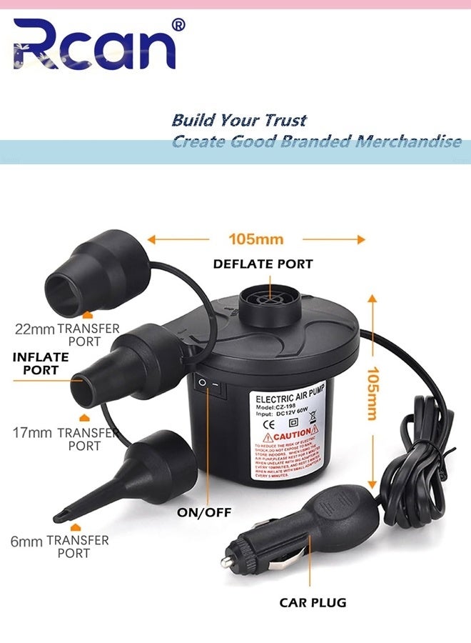 Rcan Electric Air Pump for Inflatables Air Mattress Pump Air Pump With 3 Air Nozzles Electric Air Mattress Portable Camping Pump 2 In 1 Quick Inflate Deflate Quick-Fill Portable Air Pump Perfect Inflator/Deflator Pumps for Outdoor Camping Inflatable Cushions Air Mattress Beds Boats - Image 4