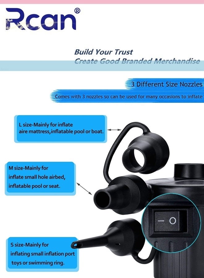 Rcan Electric Air Pump for Inflatables Air Mattress Pump Air Pump With 3 Air Nozzles Electric Air Mattress Portable Camping Pump 2 In 1 Quick Inflate Deflate Quick-Fill Portable Air Pump Perfect Inflator/Deflator Pumps for Outdoor Camping Inflatable Cushions Air Mattress Beds Boats - Image 2