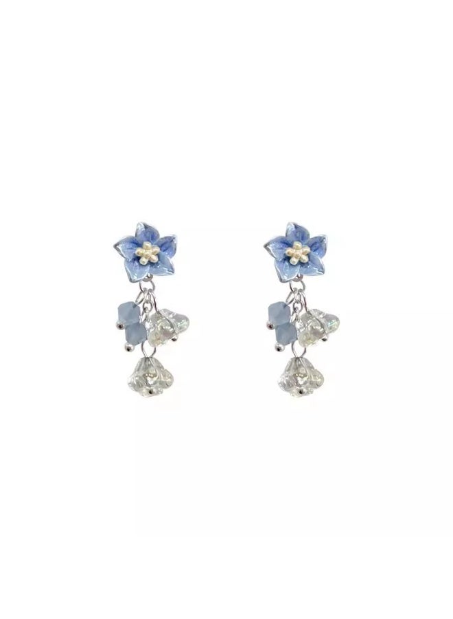 Goolsky Forest Blue Glazed Flower Crystal Tassel Earrings – Fairy Sweet Dangle Earrings for Women - Image 3