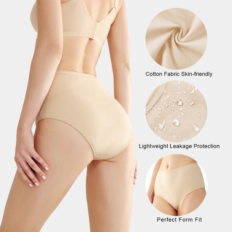 BATTEWA Incontinence Underwear for Women,Leak Proof Underwear Washable Absorbency Cotton Panties Bladder Leakage Protective 50ML(Beige,Large,3-Pack) - Image 4