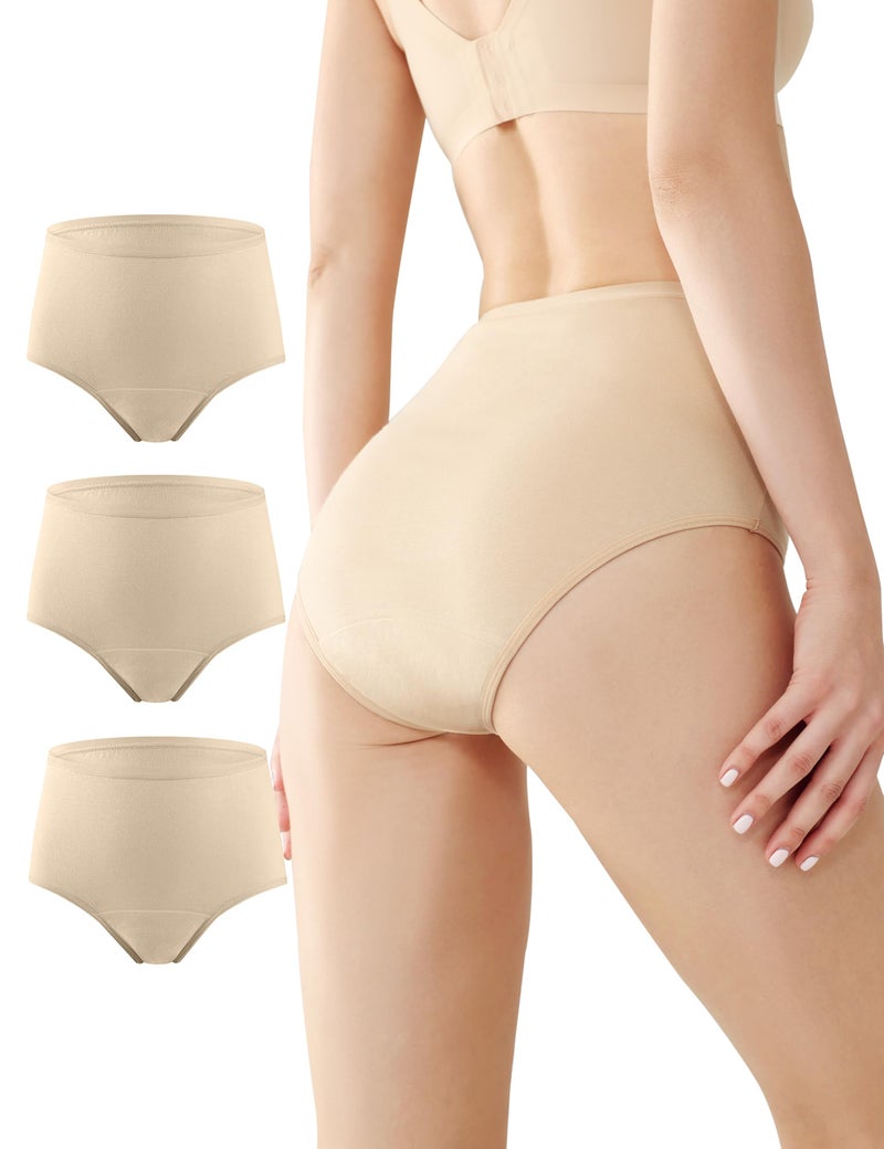 BATTEWA Incontinence Underwear for Women,Leak Proof Underwear Washable Absorbency Cotton Panties Bladder Leakage Protective 50ML(Beige,Large,3-Pack) - Image 1