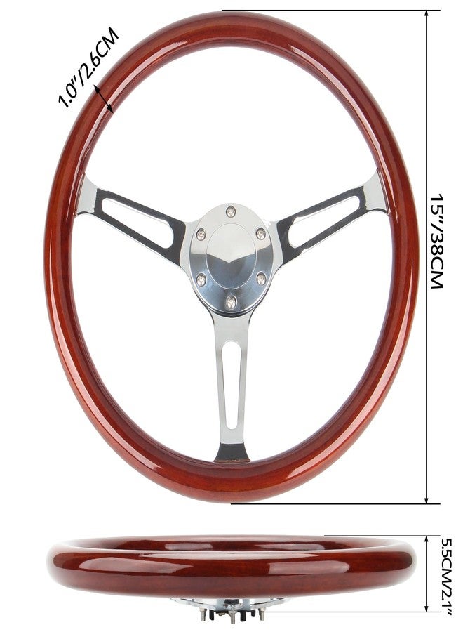 YEHICY Classic 15（380mm） Wood Grain Steering Wheel Vintage Grant Nostalgia Style Wood Steering Wheel Long Hole with Horn Button… - Image 3