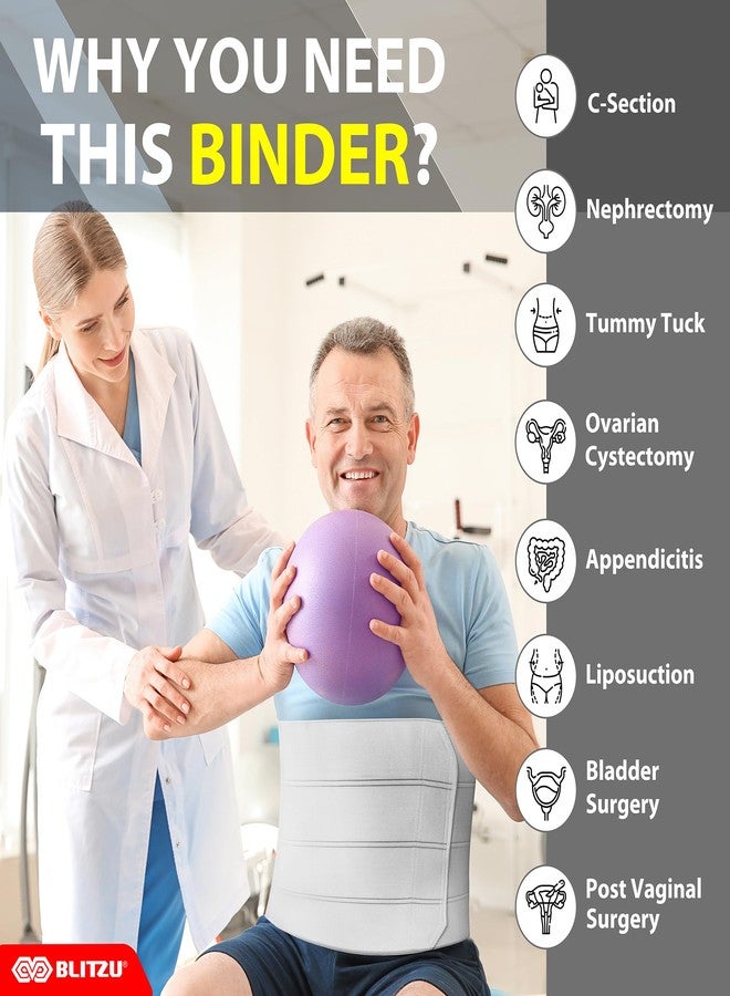BLITZU Abdominal Binder for Women & Men Post Surgery Recovery, 12 inch 4 Panel Waist Compression Band, Wrap Support for Bariatric, Belly, Stomach, Postpartum, Hernia, Latex-free, Breathable Fabric L-XL - Image 2