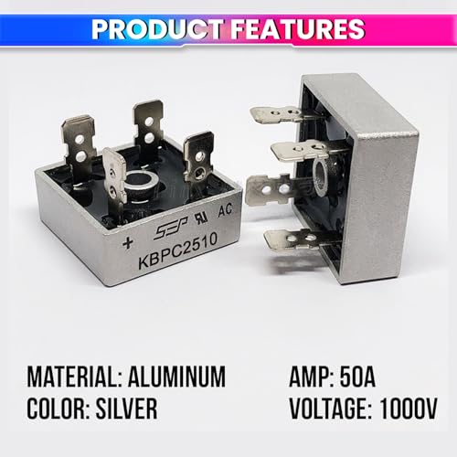 amiciSmart 3-Phase Bridge Rectifier with Aluminum Case, 50A 1200V AC to DC Converter for Welding Machines, Solar Power Systems, Inverters & Industrial Equipment - Image 3