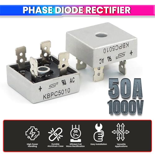 amiciSmart 3-Phase Bridge Rectifier with Aluminum Case, 50A 1200V AC to DC Converter for Welding Machines, Solar Power Systems, Inverters & Industrial Equipment - Image 2