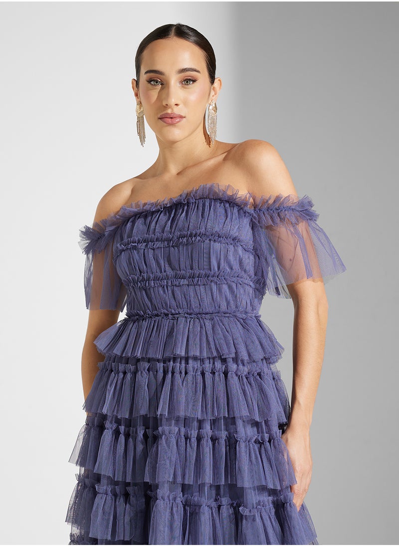 Anaya With Love Bardot Tiered Tulle Maxi Dress  - Image 3