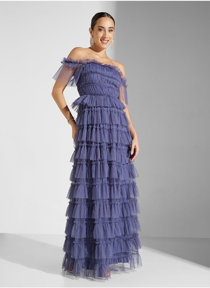Anaya With Love Bardot Tiered Tulle Maxi Dress  - Image 4