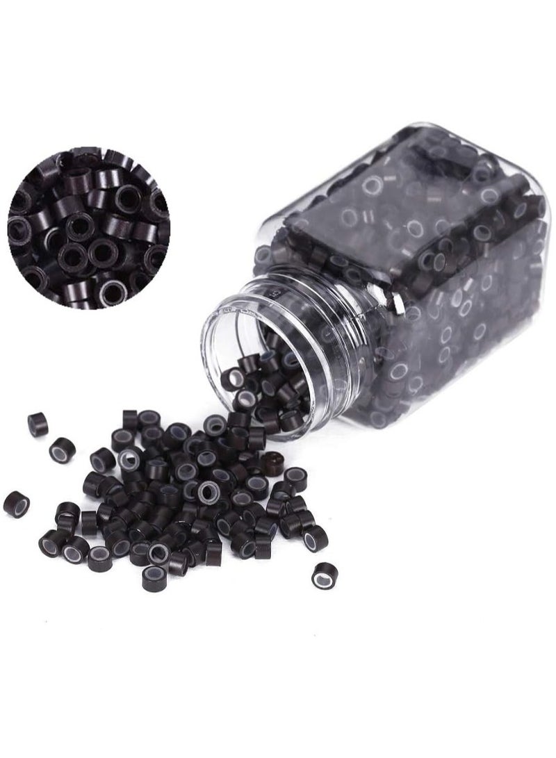 إستيل حلقات وصلات صغيرة مبطنة بالسيليكون خرز ريشة شعر 5.0x3.0x3.0 ملم بني داكن - Image 1