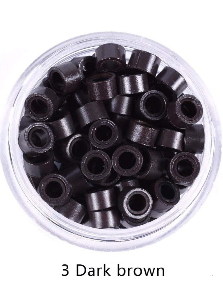 إستيل حلقات وصلات صغيرة مبطنة بالسيليكون خرز ريشة شعر 5.0x3.0x3.0 ملم بني داكن - Image 2