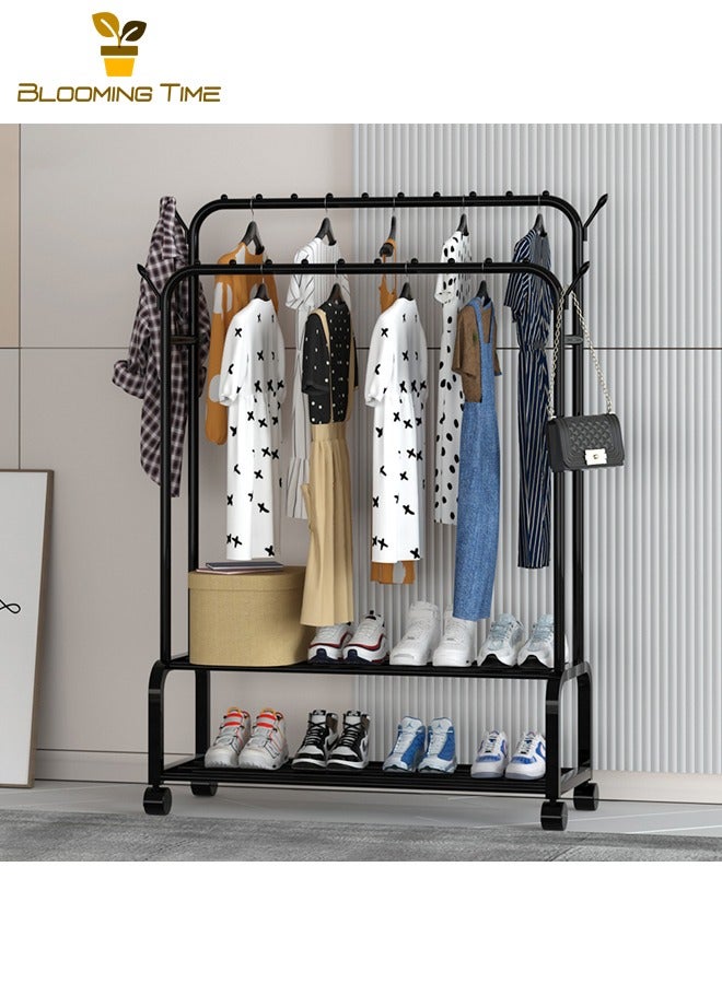 بلومنغ تايم بسيطة معطف الرف داخلي المنزلية نوم شماعات شرفة مزدوجة القطب تجفيف الرف الطابق إلى السقف صندوق تخزين ملابس الرف ، أسود - Image 1