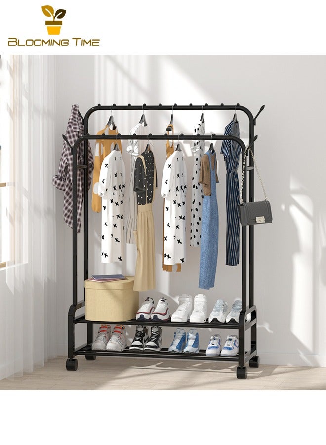 بلومنغ تايم بسيطة معطف الرف داخلي المنزلية نوم شماعات شرفة مزدوجة القطب تجفيف الرف الطابق إلى السقف صندوق تخزين ملابس الرف ، أسود - Image 2