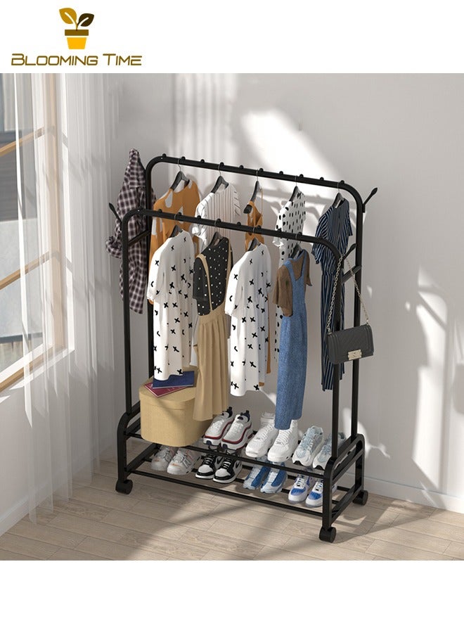 بلومنغ تايم بسيطة معطف الرف داخلي المنزلية نوم شماعات شرفة مزدوجة القطب تجفيف الرف الطابق إلى السقف صندوق تخزين ملابس الرف ، أسود - Image 5