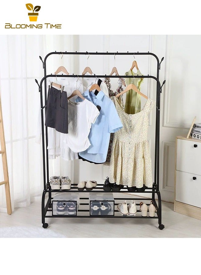 بلومنغ تايم بسيطة معطف الرف داخلي المنزلية نوم شماعات شرفة مزدوجة القطب تجفيف الرف الطابق إلى السقف صندوق تخزين ملابس الرف ، أسود - Image 4
