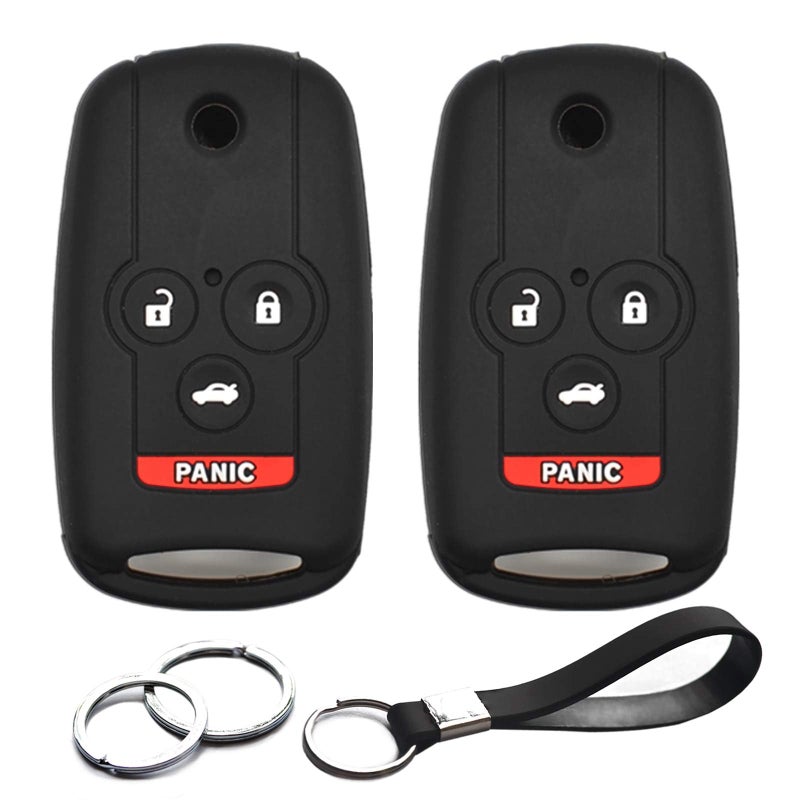 INFIPAR 2pcs Compatible with Acura TL TSX ZDX Honda Accord Flip 4 Buttons Key Fob Cover Case Key Chain Protector Shell Holder