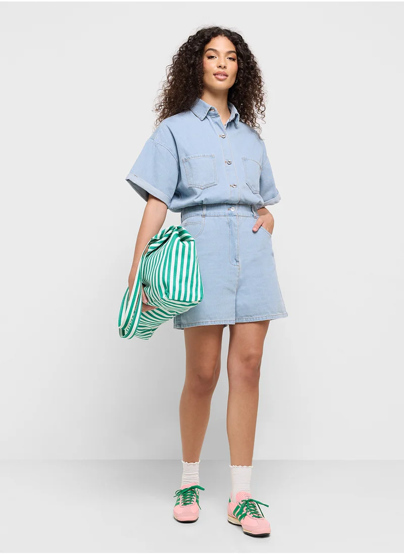 Ginger Button Down Denim Playsuit