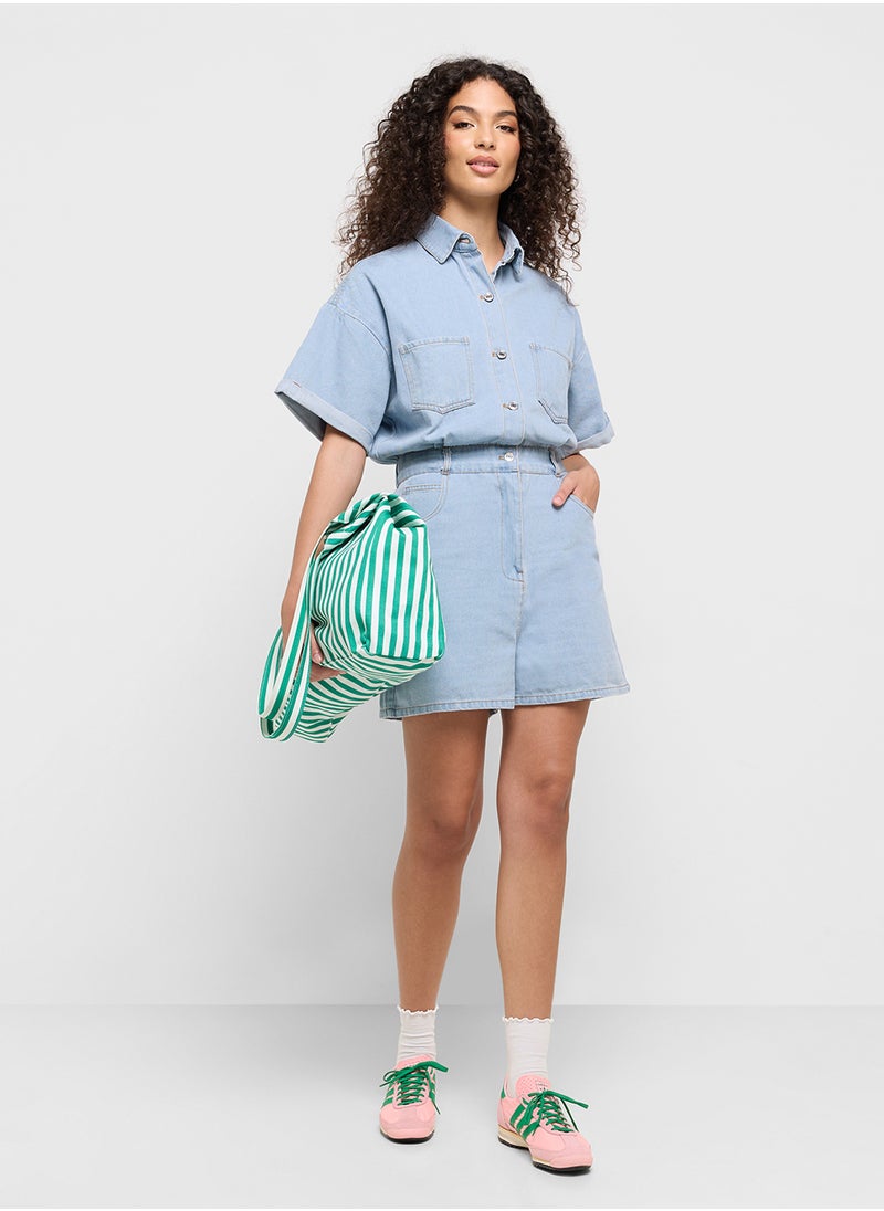 Ginger Button Down Denim Playsuit  - Image 1