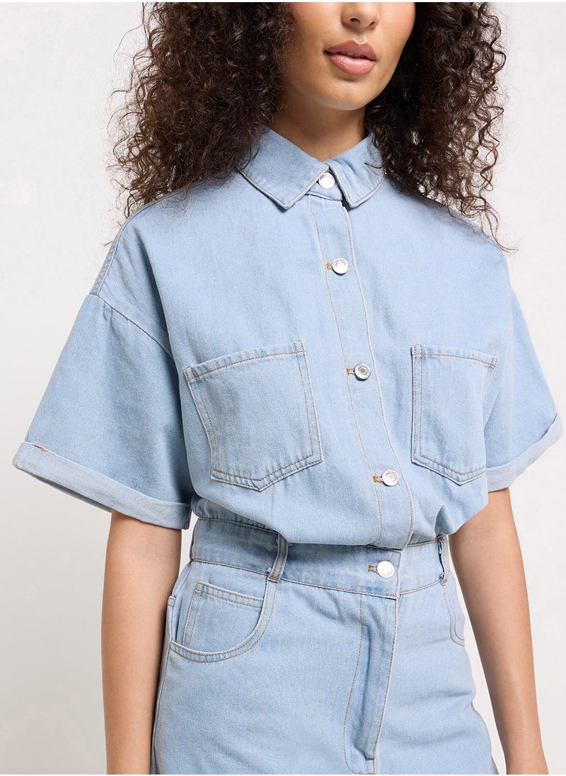Ginger Button Down Denim Playsuit  - Image 3
