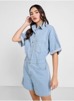 Ginger Button Down Denim Playsuit  - Image 1