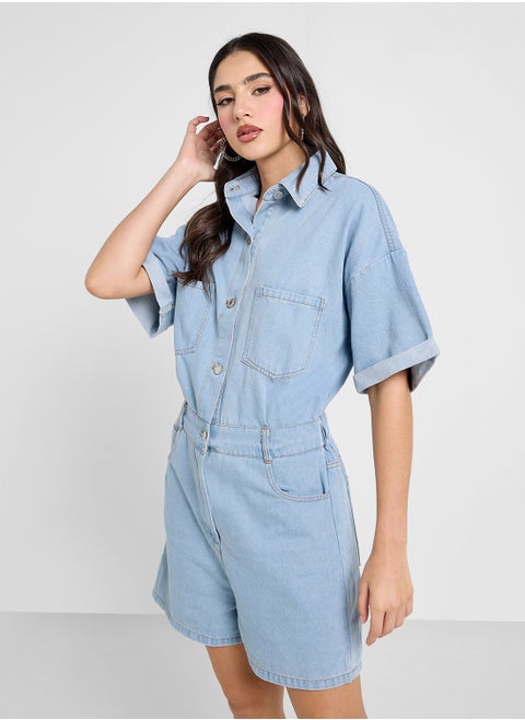 Button Down Denim Playsuit