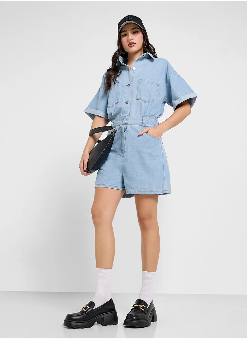 Ginger Button Down Denim Playsuit