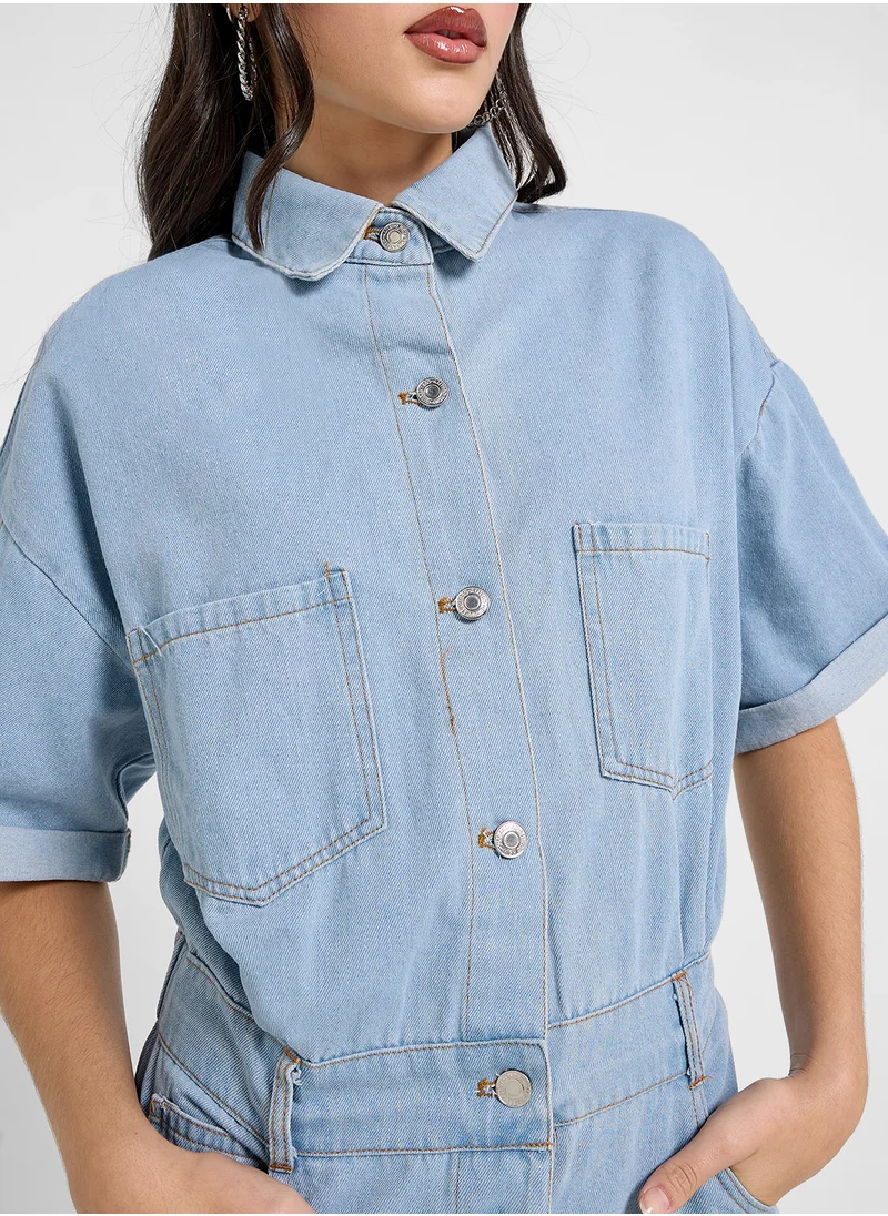 Ginger Button Down Denim Playsuit