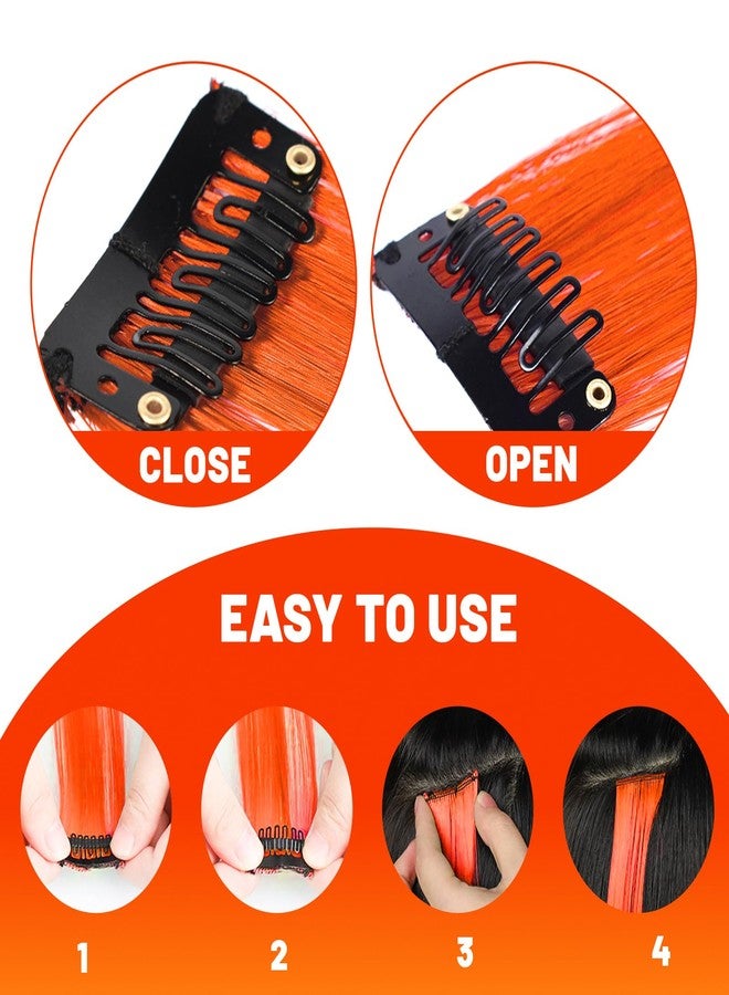 TOFAFA 22 inch Colored Hair Extensions, Multi-colors Party Highlights Clip in Synthetic Hairpiece for Halloween Girl Women Kids Party Gift(10 PCS Orange) - Image 3